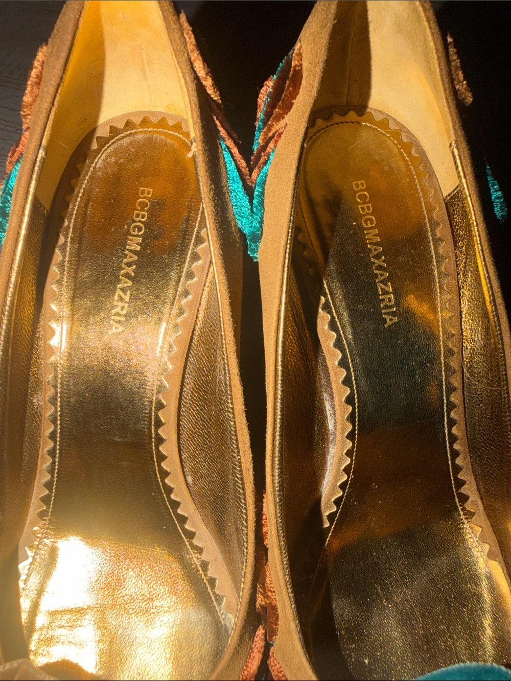BCBGMaxAzria Brown and Turquoise Floral Velvet Pumps - Picture 8 of 9